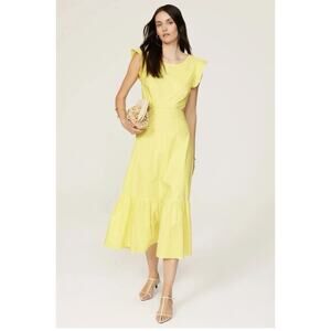 Marissa Webb Collective Yellow Cutout Flutter Sleeve Midi Dress Women's Size 8